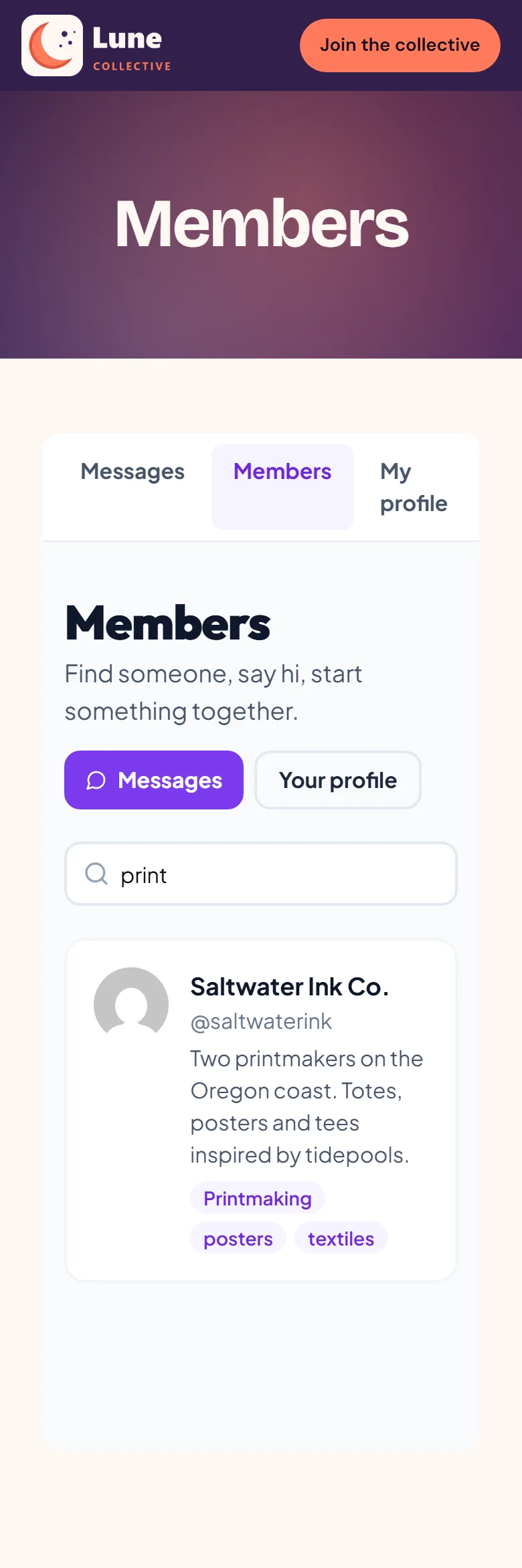 Search the community by name, skill or craft