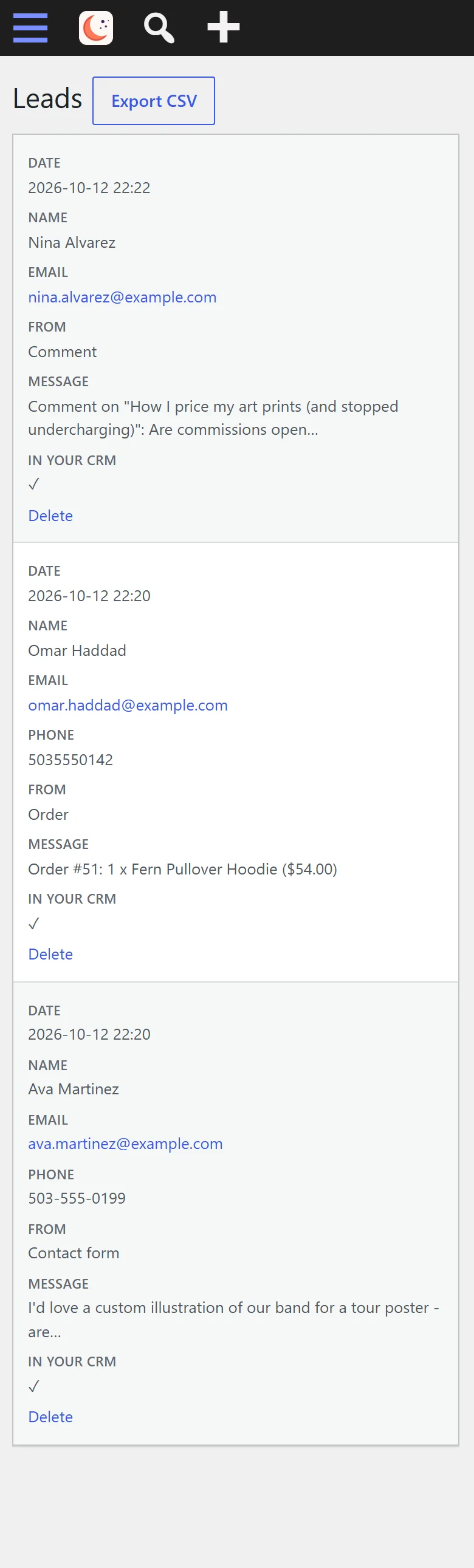 ...and it becomes a lead - comments, orders and messages side by side