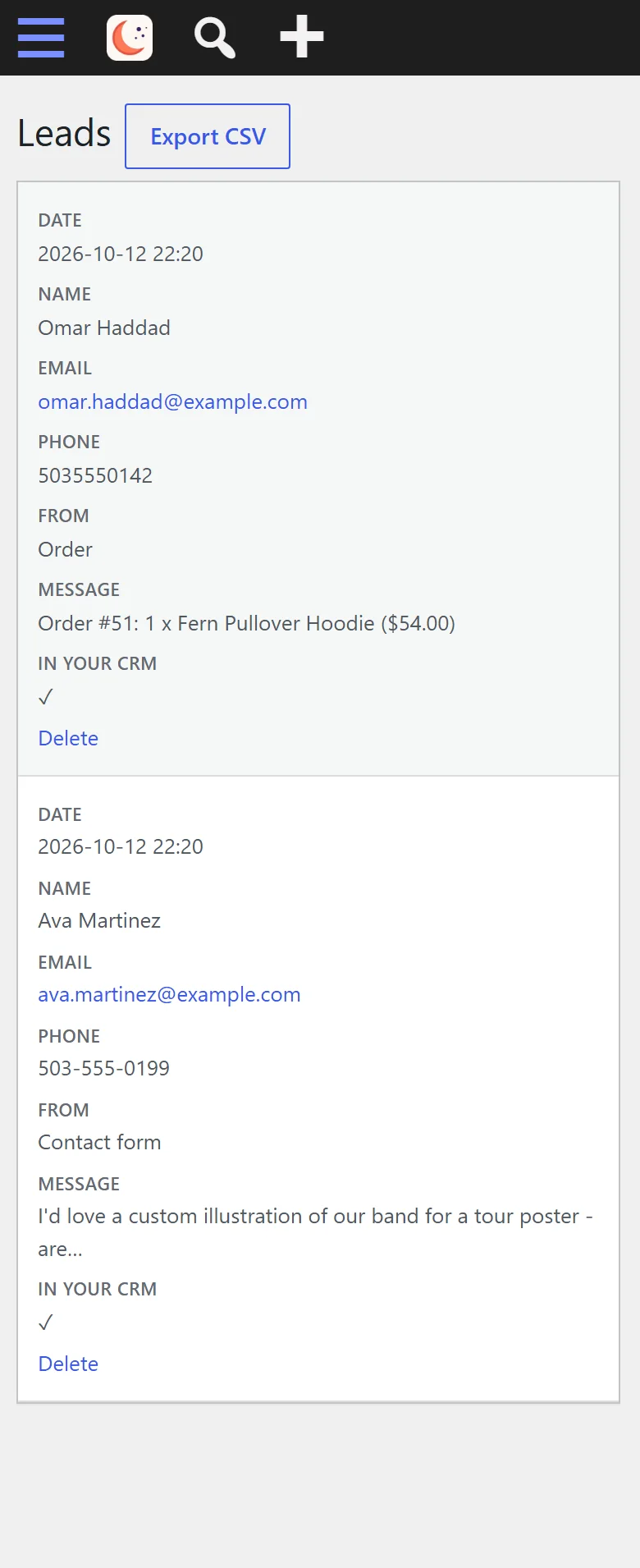 ...and shows up as a lead with their order - kept in WordPress as well