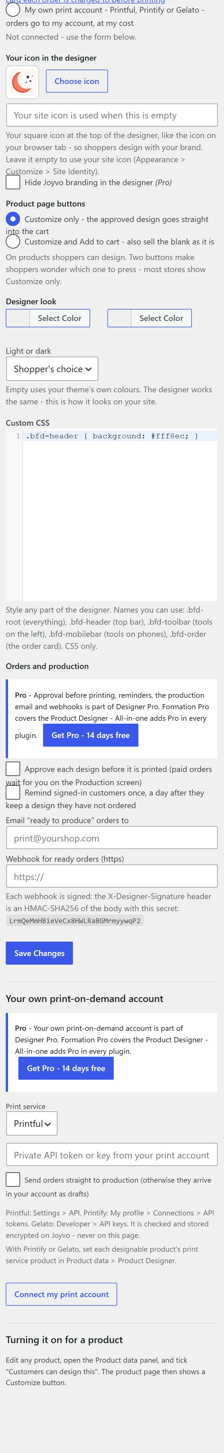 Your site icon sits in the designer - or choose another