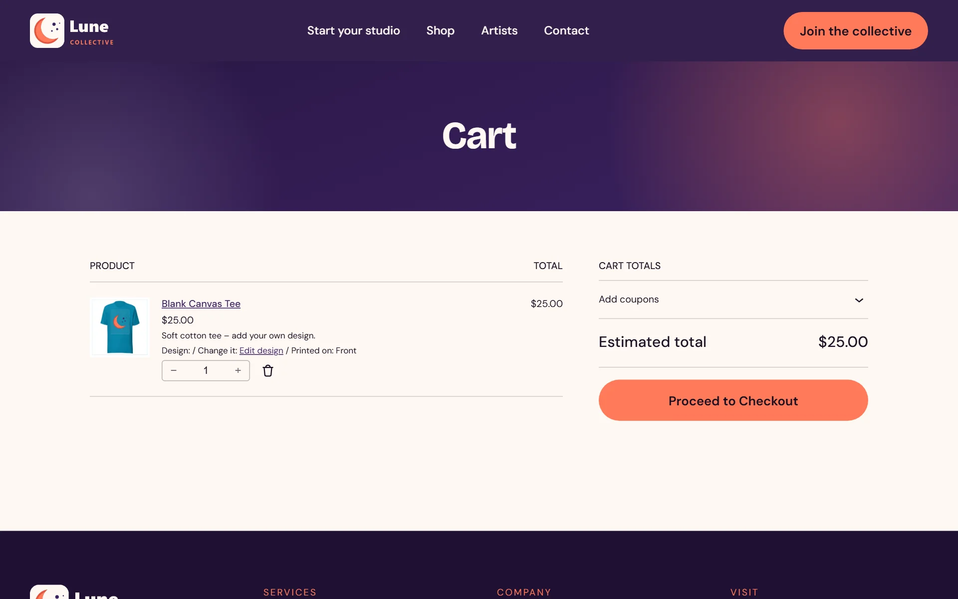 Lands in the WooCommerce cart with an Edit design link