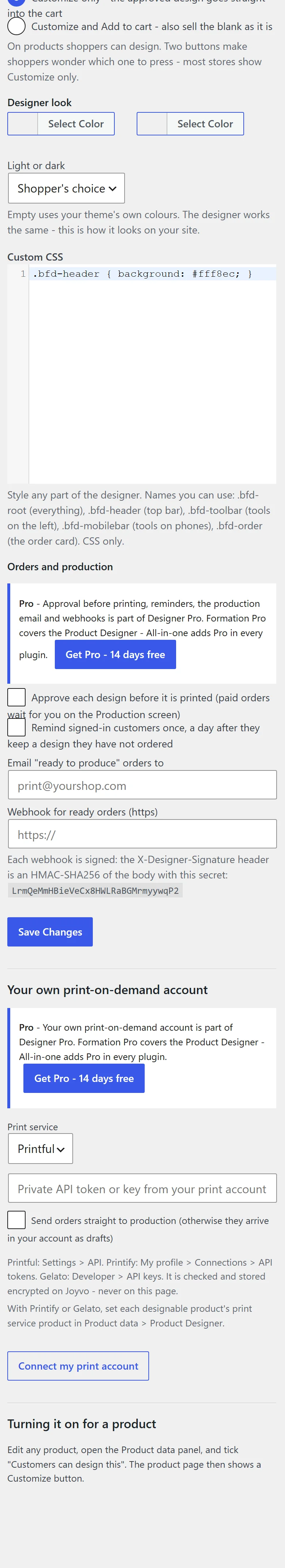 Match your shop with your colours, light or dark mode and custom CSS