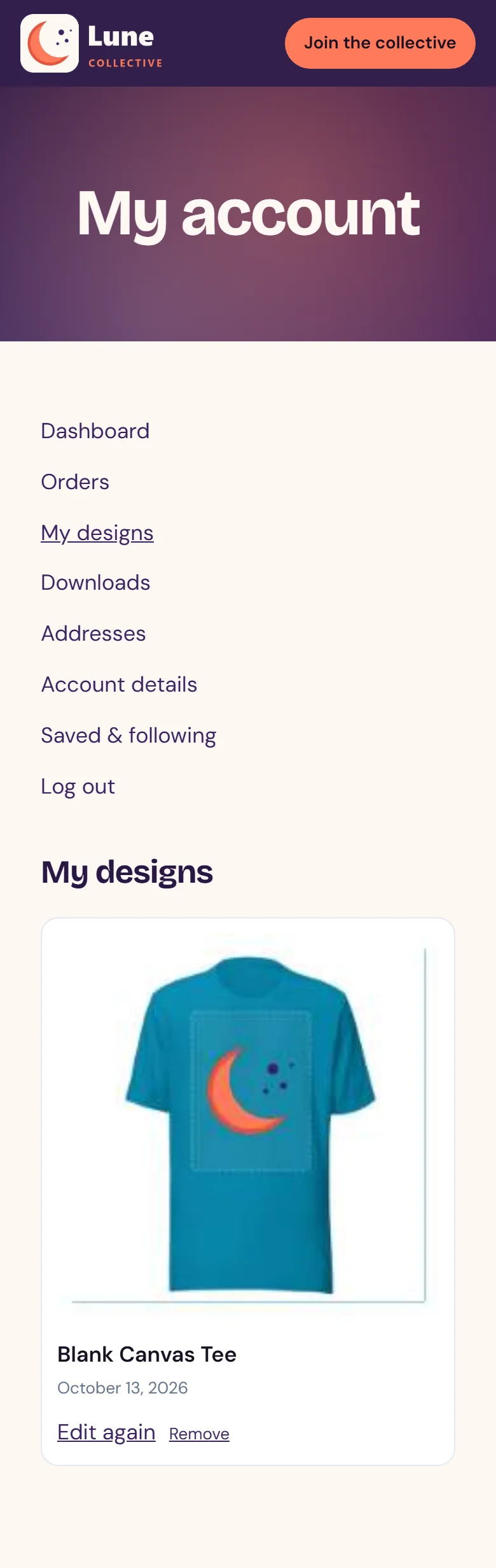 Shoppers can reopen and tweak any saved design