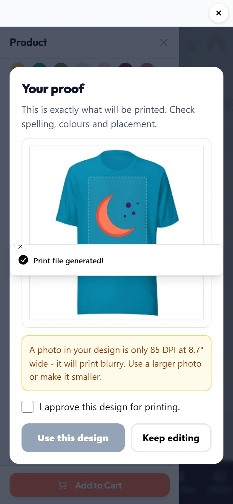 Shoppers approve a proof before it goes to the cart