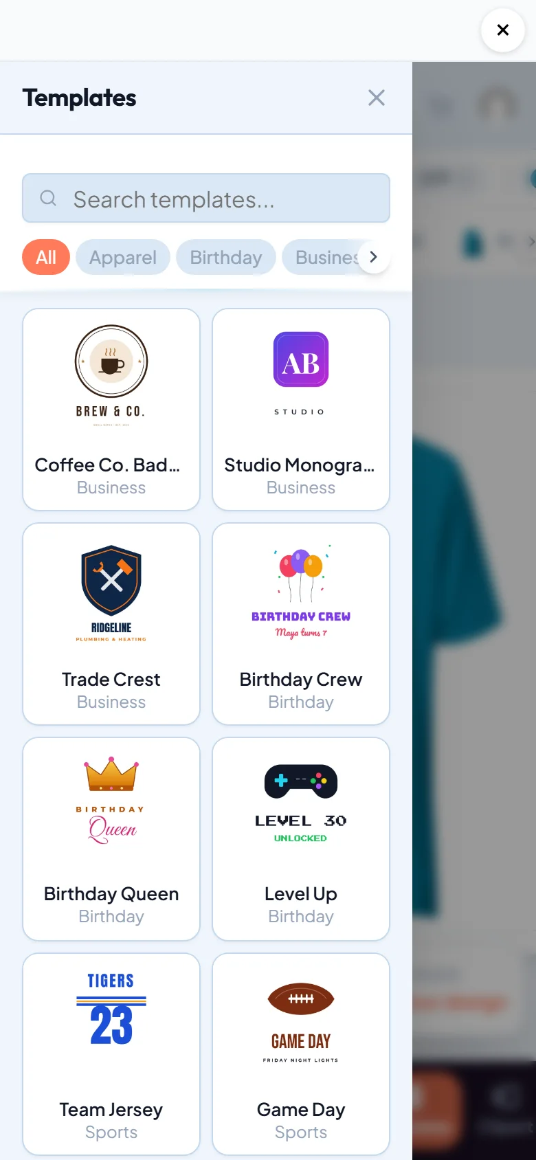 Templates to start from in a tap