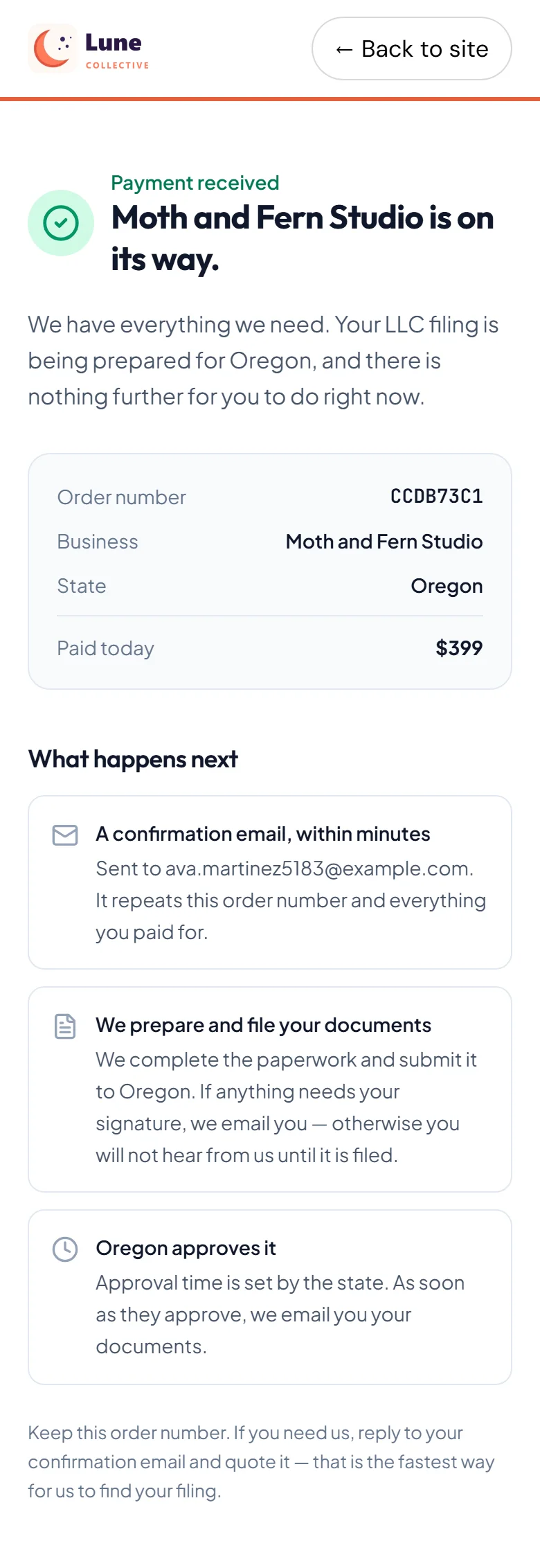 Payment done - the order is placed