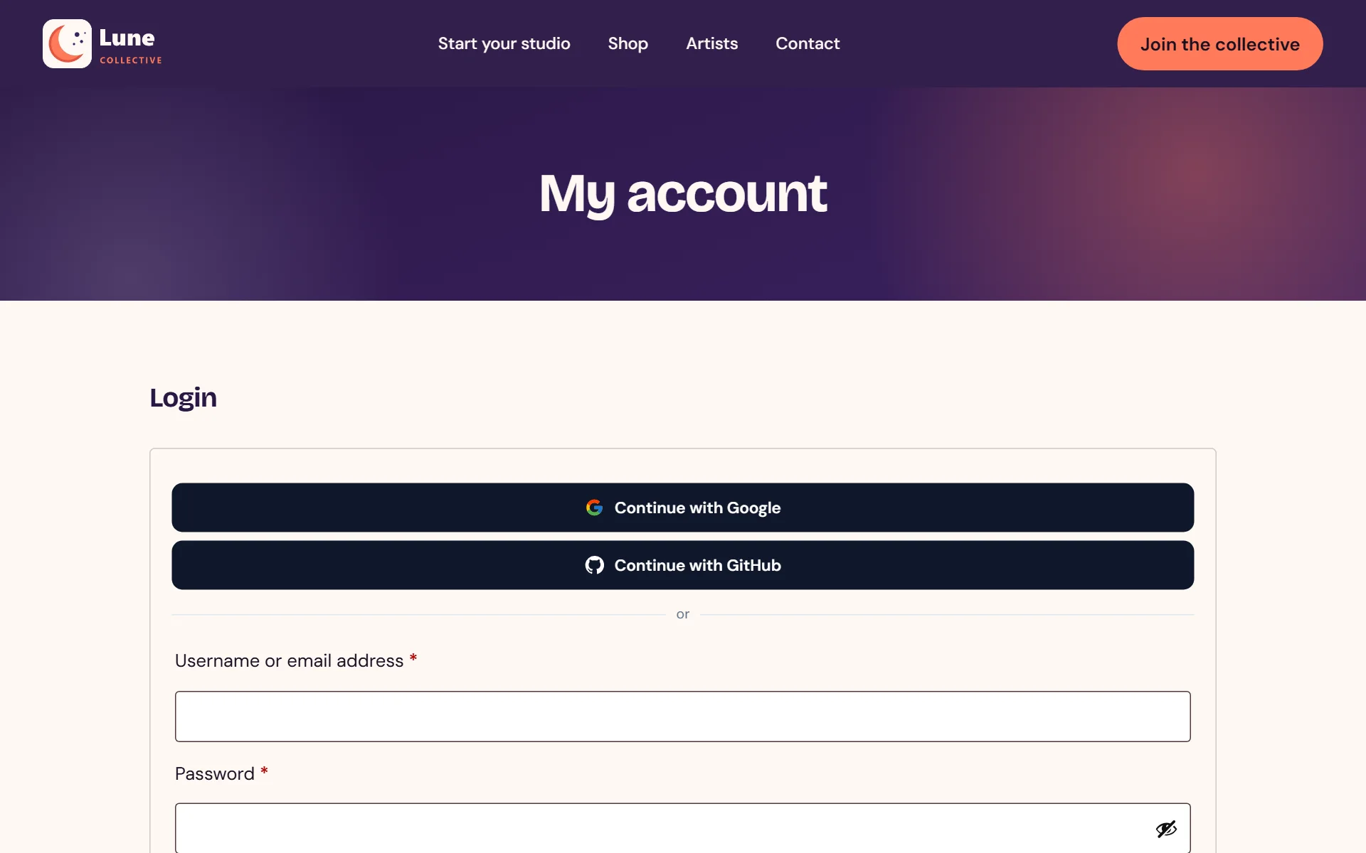 The dark style carries over to the account page