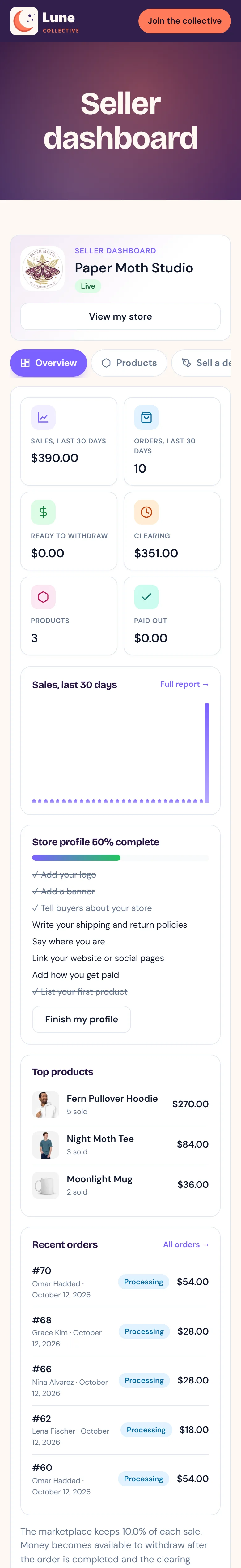 Creators see their sales, orders and earnings in one dashboard
