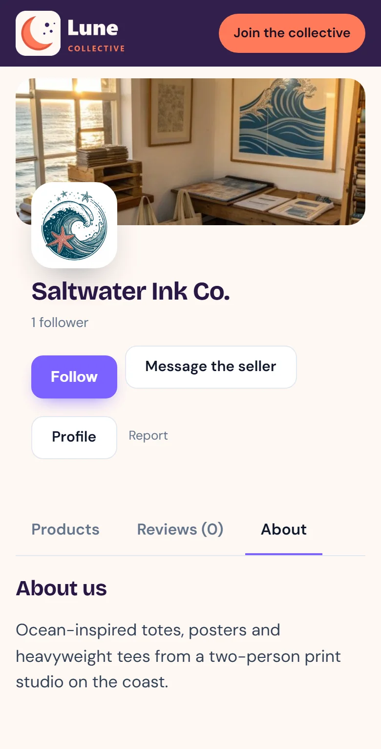 Each shop's story, policies and contact details