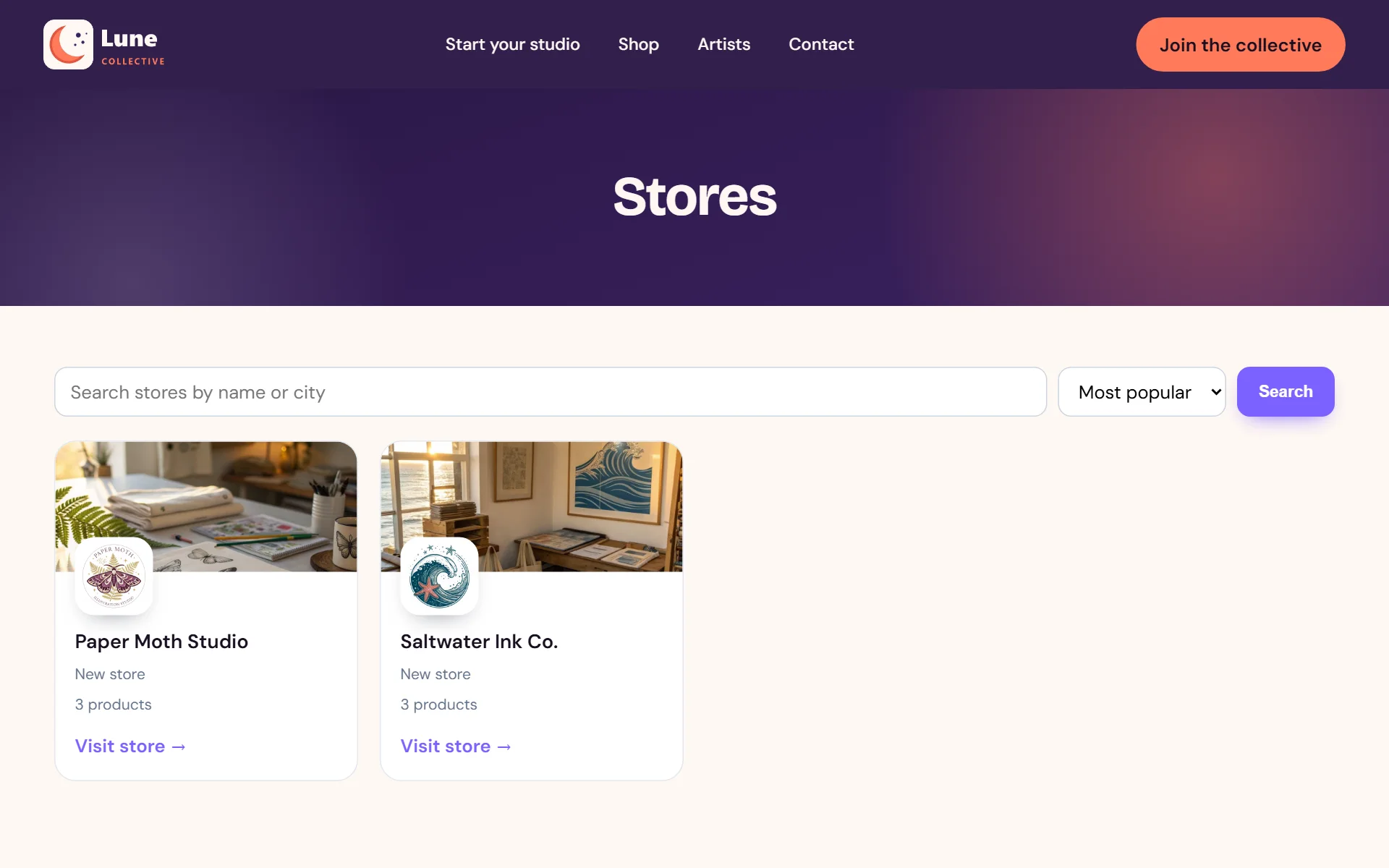 A directory of every creator's shop