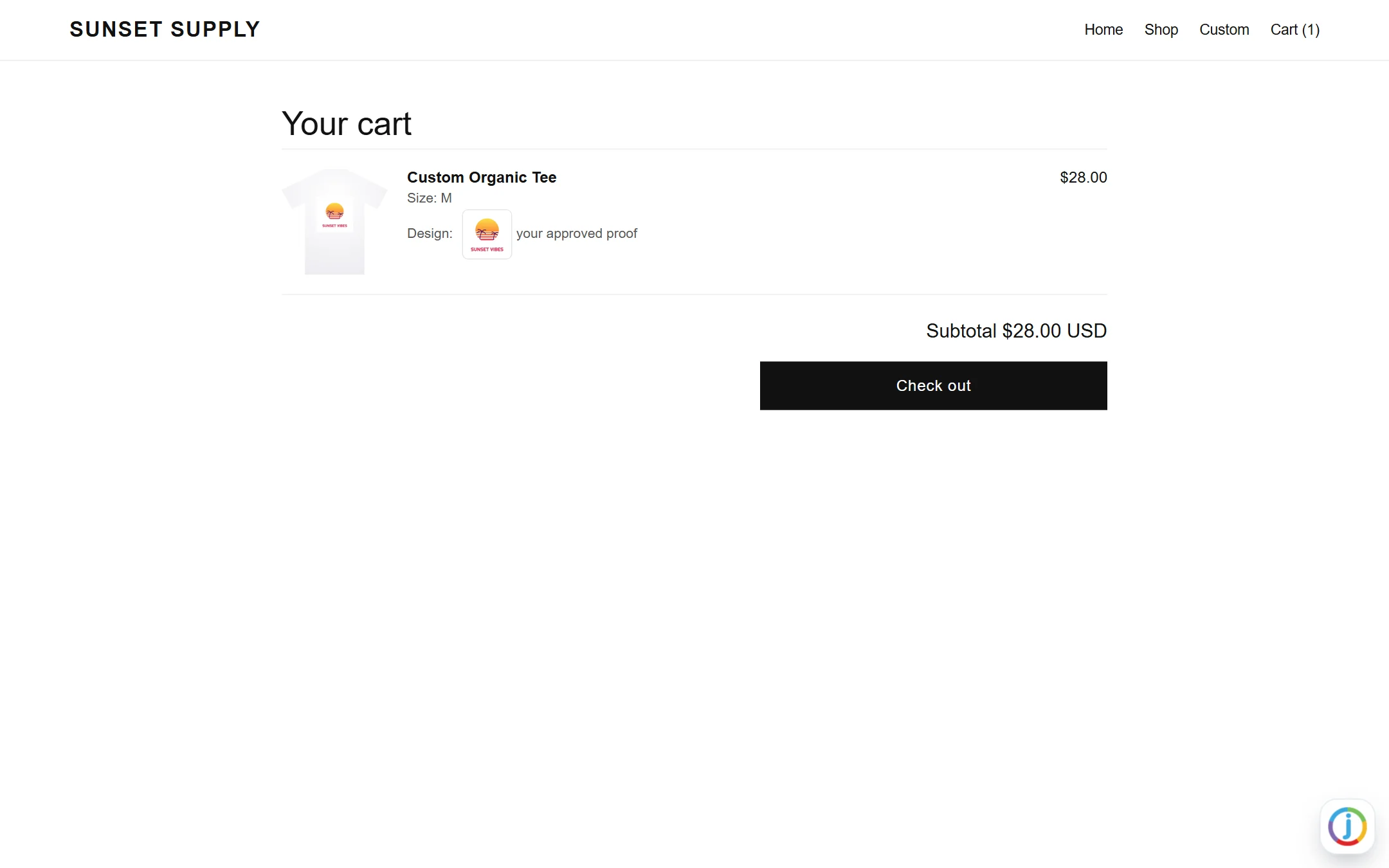 In the cart with its proof - you see the design on every order