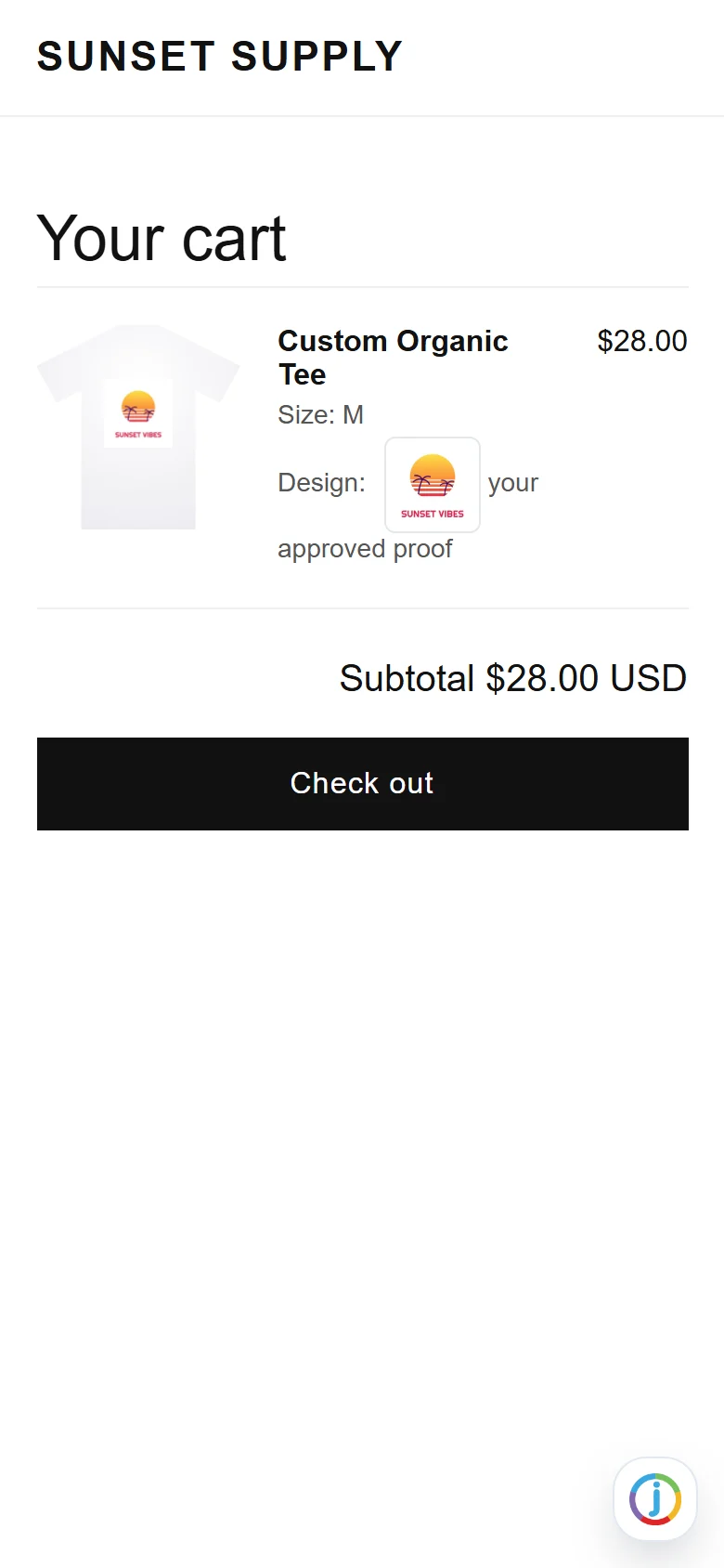 In the cart with its proof - you see the design on every order