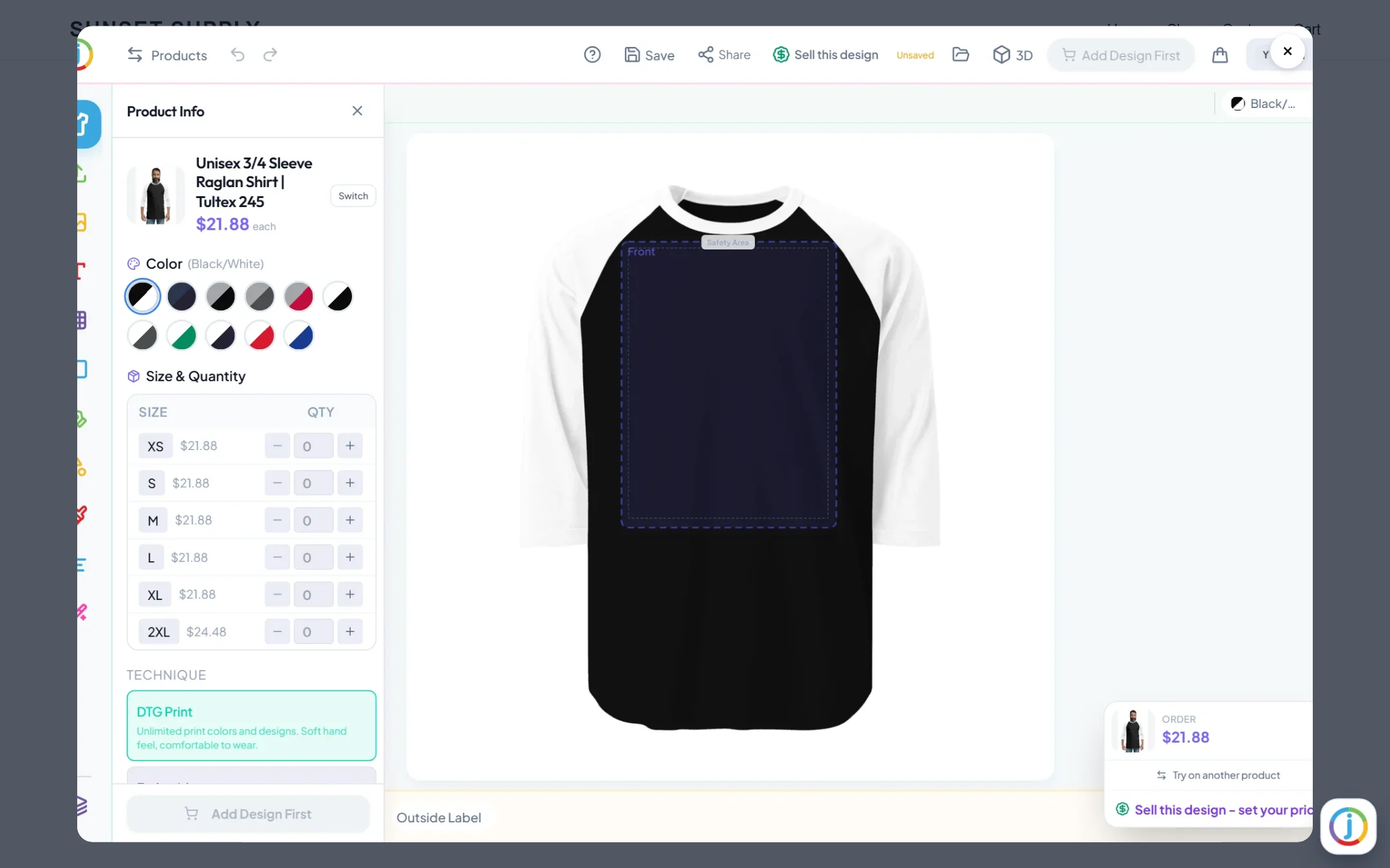 The designer opens over the page - nothing loads into your theme