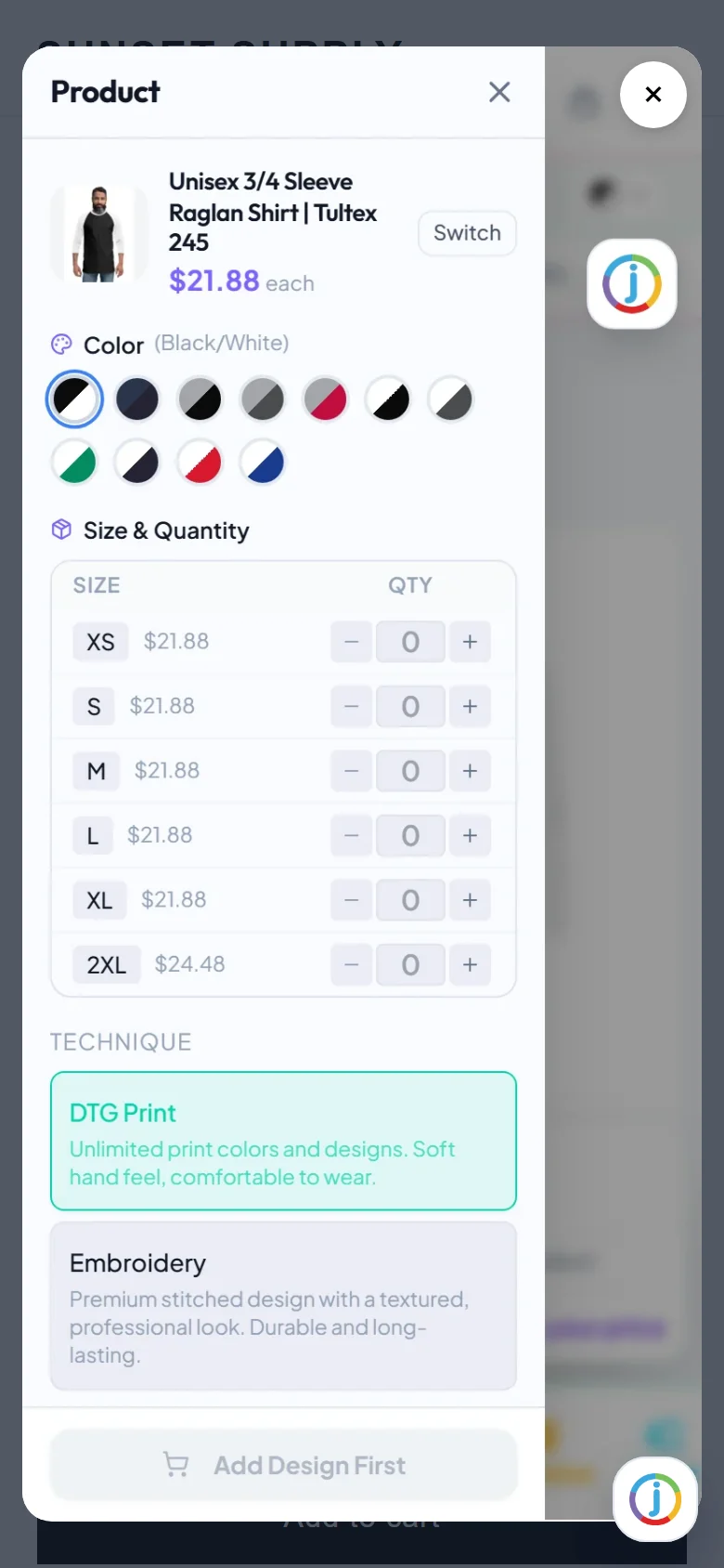 The designer opens over the page - nothing loads into your theme