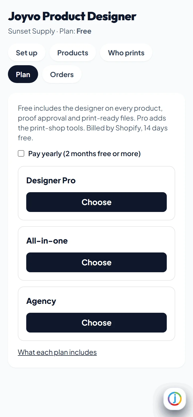 Plans billed by Shopify, 14 days free