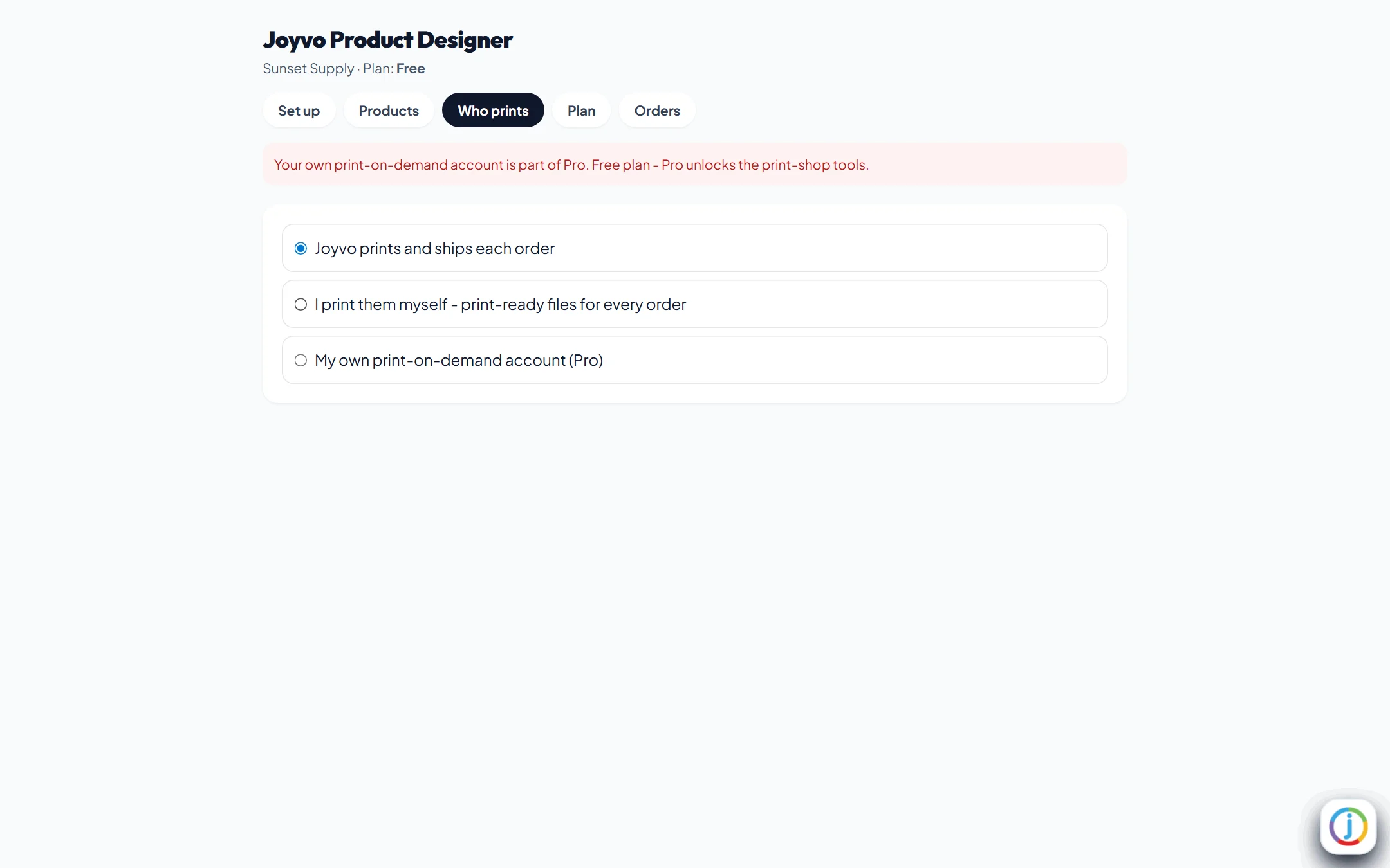 Your own print account is Pro - it says so plainly