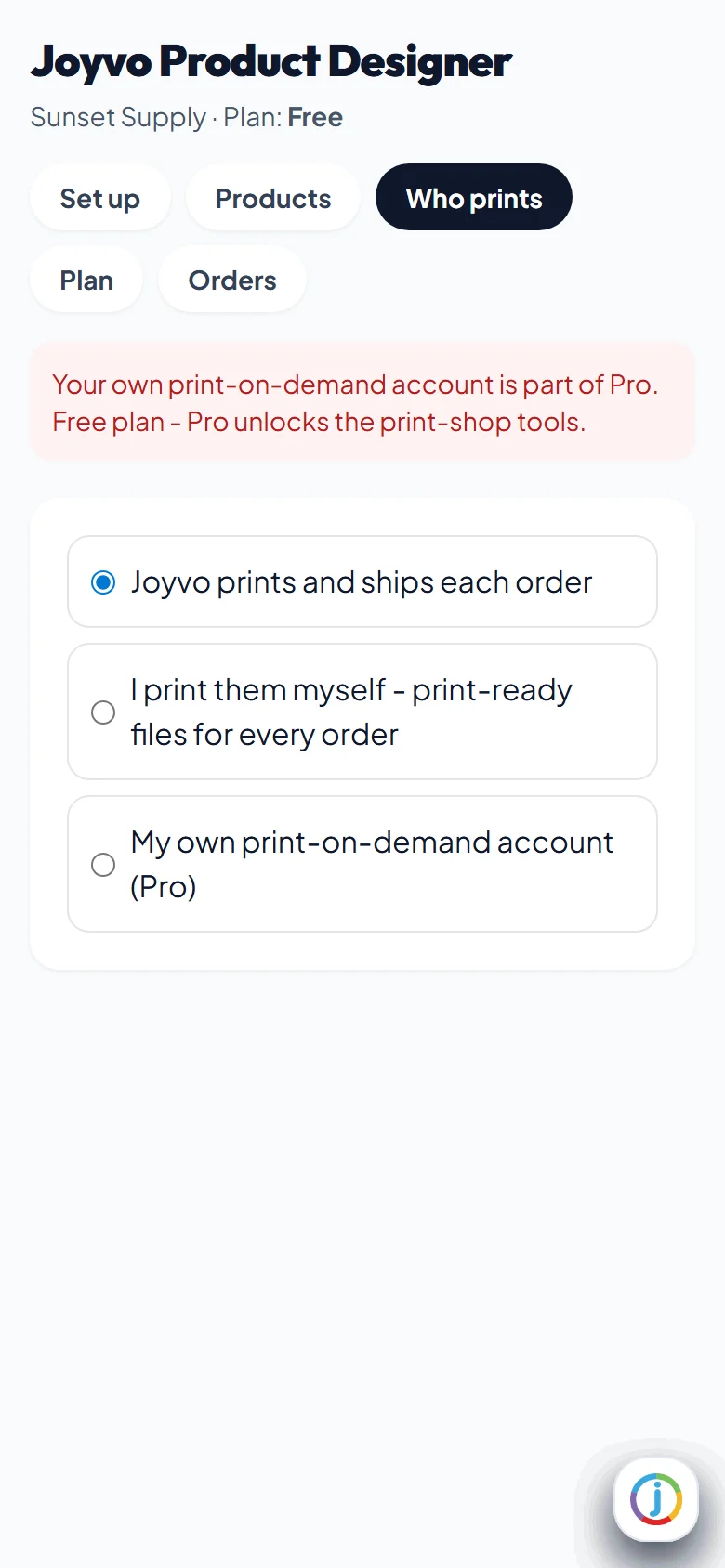 Your own print account is Pro - it says so plainly