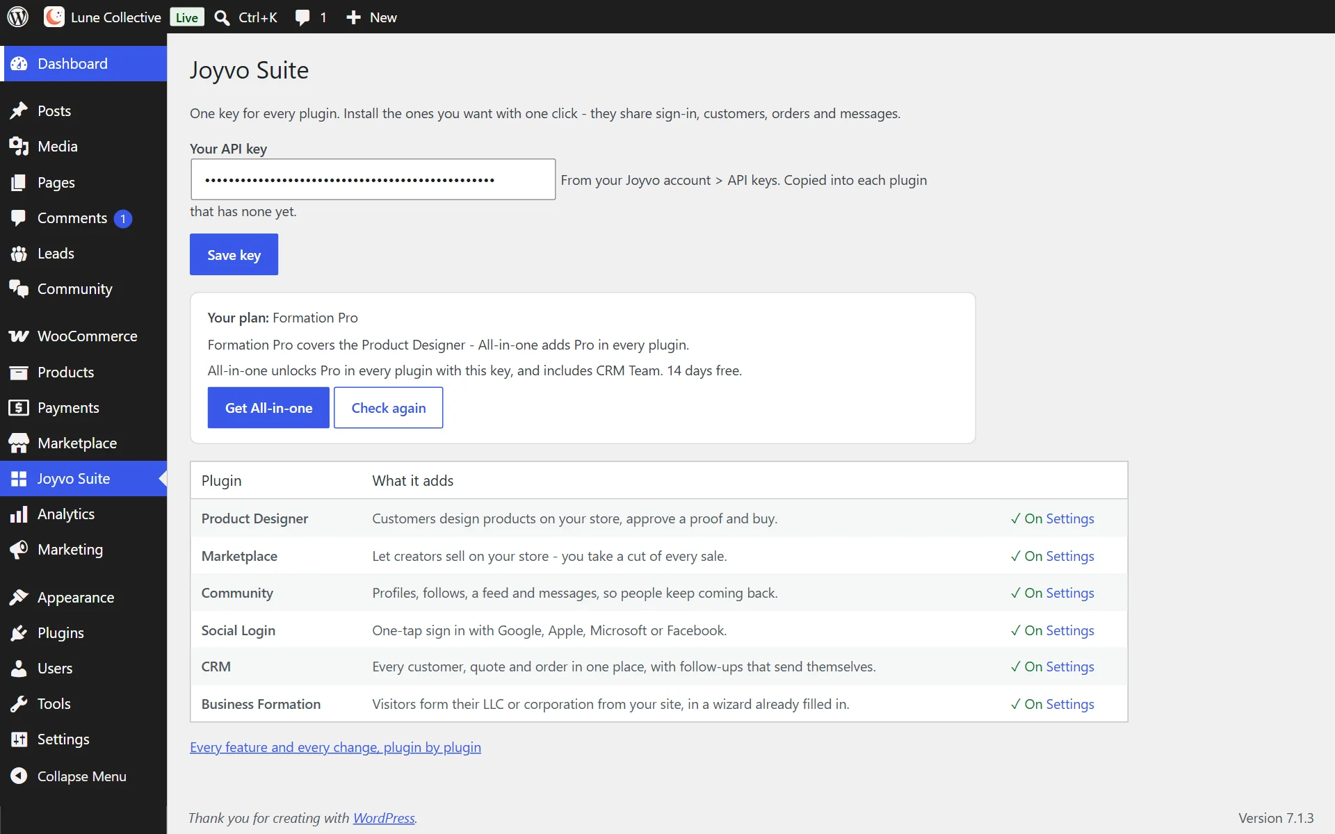 All your Joyvo plugins on one page - turn each on whenever you're ready
